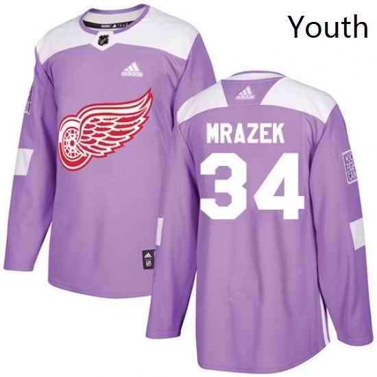 Youth Adidas Detroit Red Wings 34 Petr Mrazek Authentic Purple Fights Cancer Practice NHL Jersey